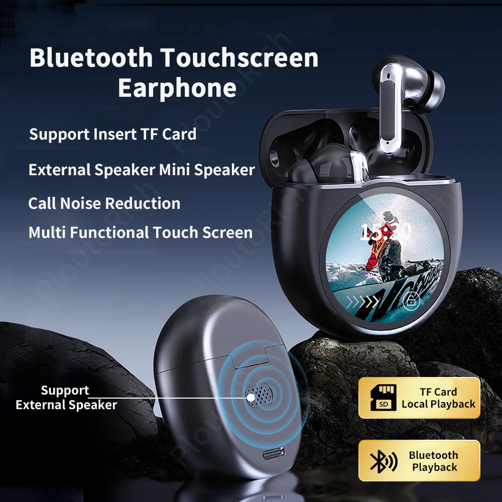 Auriculares Bluetooth con pantalla táctil, soporte para reducción de ruido, tarjeta TF, pantalla multifuncional, función de Audio, auriculares para llamadas telefónicas