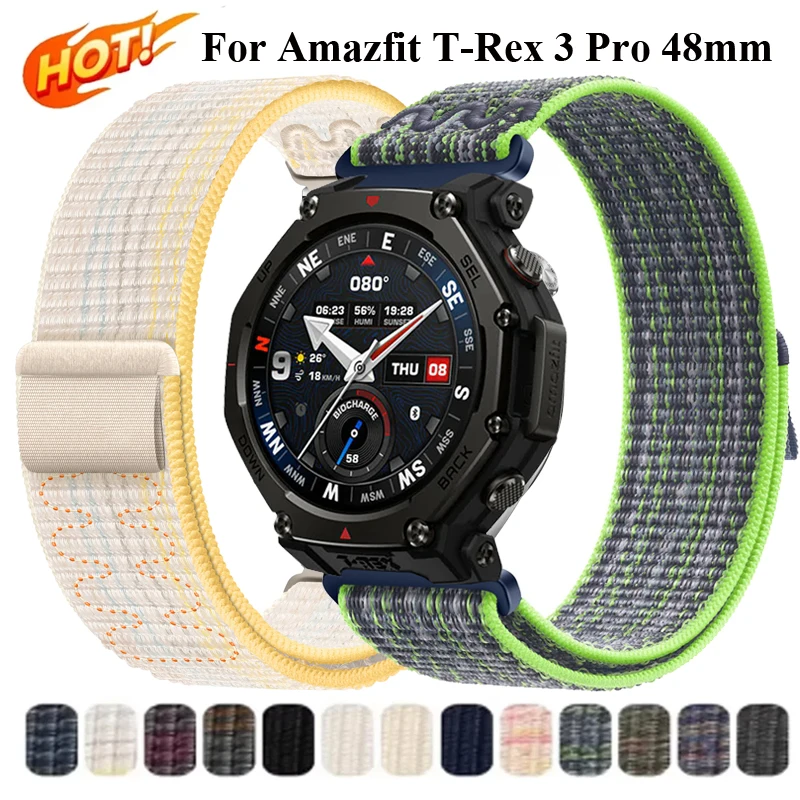 Bucle de nailon bordado de 20mm y 22mm para Amazfit t-rex 3 Pro, banda deportiva de 48mm para Amazfit Bip 6 5 3/GTR 4 3 2e/GTS 4 3 2mini/equilibrio 2