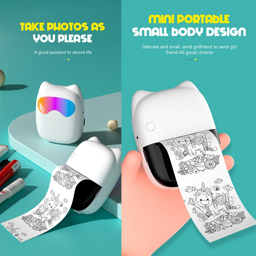 Mini impresora térmica portátil, inalámbrica por Bluetooth, etiqueta fotográfica, nota, impresión incorrecta sin tinta, impresora de bolsillo portátil - imagen 5