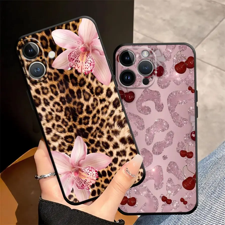 Funda de teléfono suave negra con estampado de leopardo Premium para iPhone 13 12 11 17 Pro Max 7 8 17Air XR 15 16 14 Plus XS Max