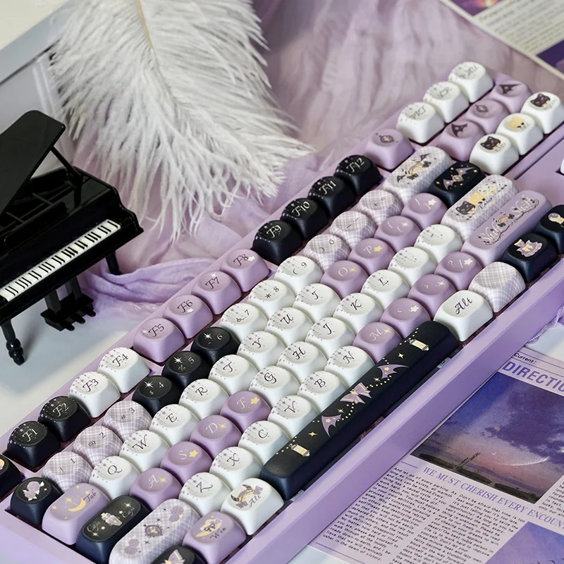 Keycap Moa Purple Star Weaving Witch Sublimación térmica de cinco caras Pbt Personalizado Teddy75 Keycap 129 teclas - imagen 3