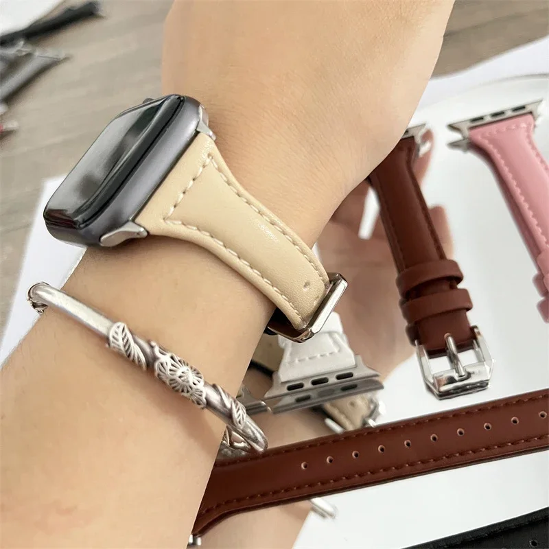 Correa de cuero delgada para Apple Watch 10 11, 46mm, 40mm, 44mm, 45mm, 42mm, 41mm, pulsera deportiva iWatch series 9 8 SE ultra 2 3 49mm - imagen 5