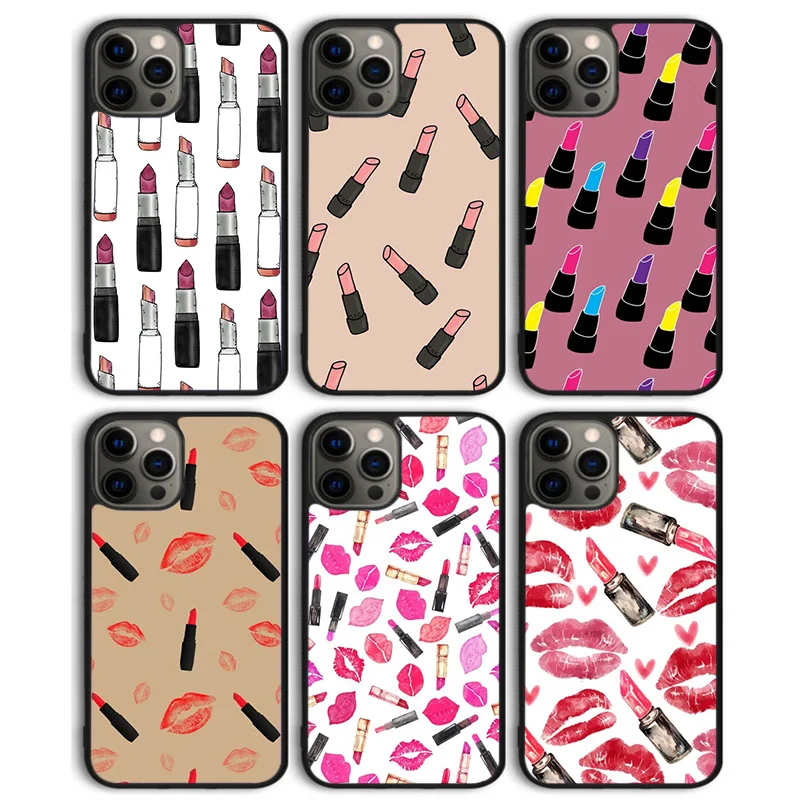 Juego de lápiz labial rojo de maquillaje, funda trasera para teléfono para iPhone 17 Air 16 15 14 13 11 12 Pro Max Plus