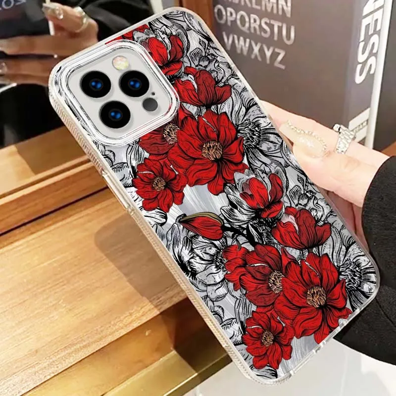 Arte Rosa flores para Apple iPhone 16 16E 15 14 13 12 11 8 XS X Pro Max textura de plumas funda de teléfono - imagen 3