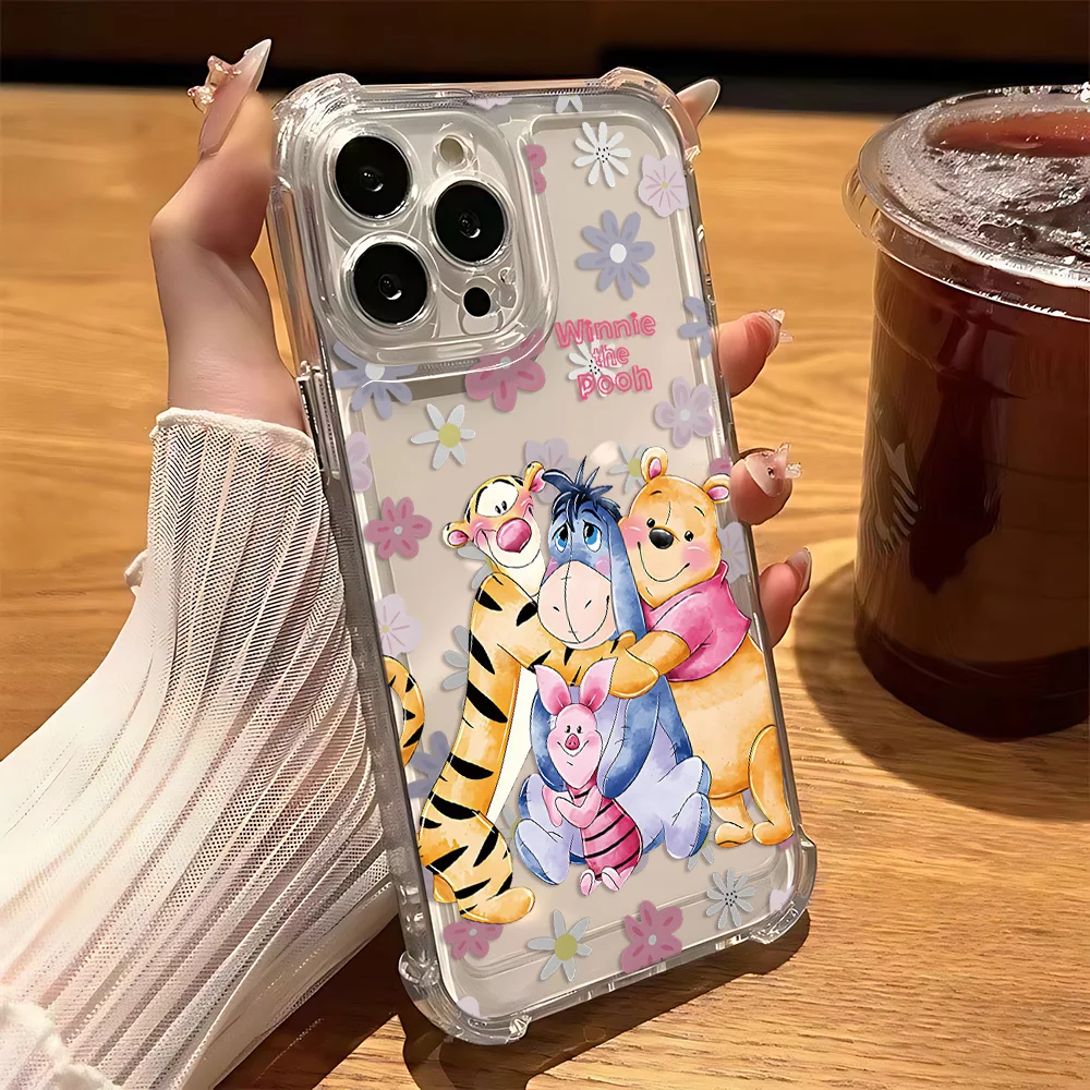 Bonita funda de teléfono Pooh Winnie Disneys para iPhone 16 15 14 13 12 11 Mini Pro Max X XR XSMax 7 8 Plus, funda transparente anticaída - imagen 5