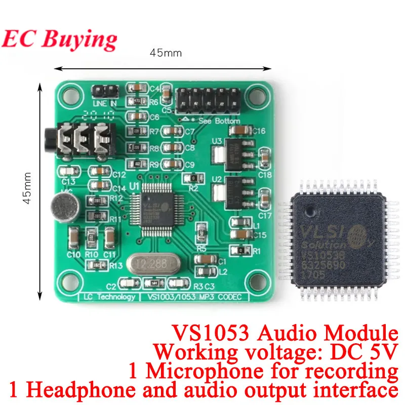 Módulo de reproductor MP3 de Audio VS1053, placa de desarrollo de grabación integrada, codificación SPI OGG, filtro de señal de Control de registro DC 5V, 5 uds./1 ud.