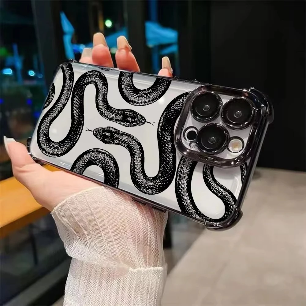 Funda de teléfono con revestimiento de serpiente negra Vintage de lujo para iPhone 17 Pro Max 17 Air 16 Pro 15 14 Plus 13 12 11 16E cubierta trasera anticaída - imagen 5