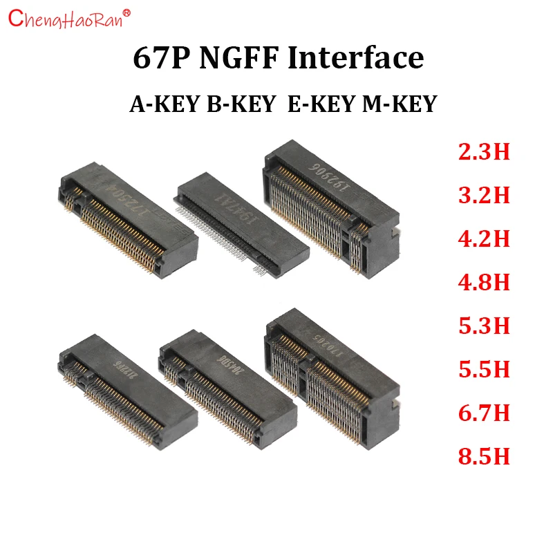 2 uds conector M.2 67P A B E M llave NGFF interfaz enchufe SSD H = 2,3 3,2 4,2 4,8 5,5 6,7 8,5 M.2 ranura SSD NGFF enchufe nuevo