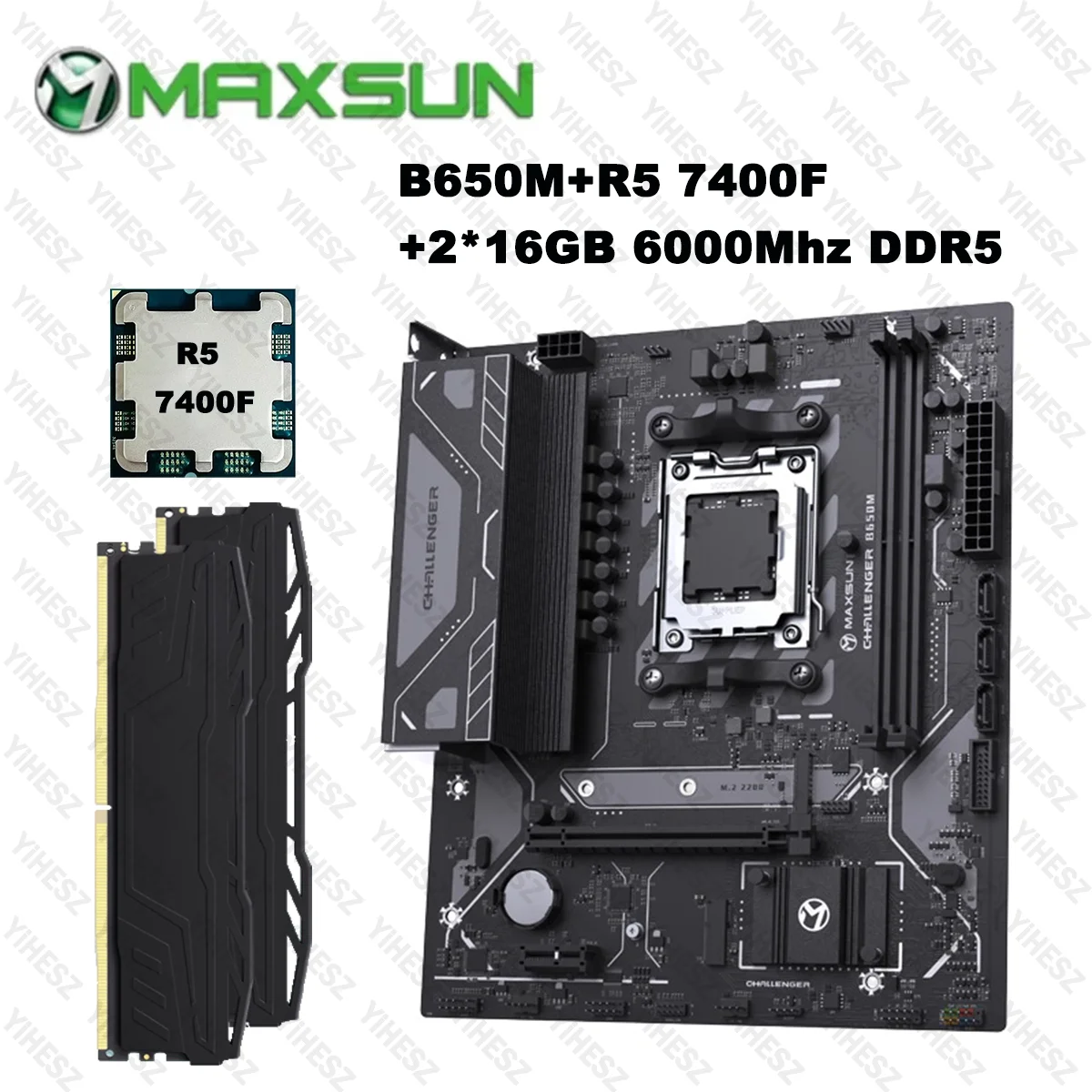 Juego de placa base MAXSUN B650M con AMD R5 7400F 2*16GB DDR5 6000Mhz doble canal DDR5 compatible con placa base de juego PCIE4.0 SATA3.0