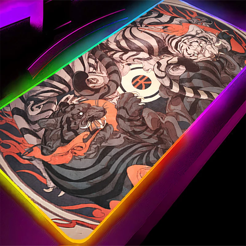 Alfombrilla de ratón LED RGB, alfombrilla de ratón de goma con patrón de dibujos animados, alfombrilla de juego, accesorios para PC, alfombrilla de escritorio, alfombrilla antideslizante para teclado de tigre de oficina - imagen 3