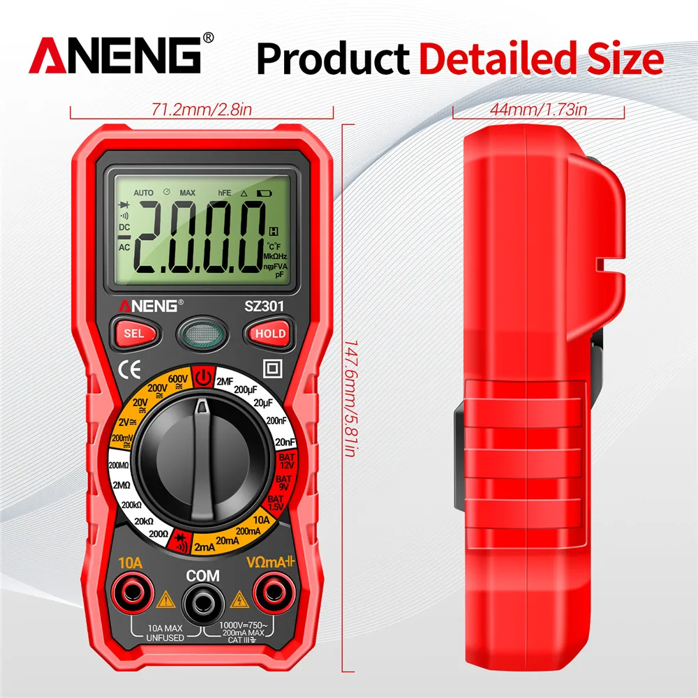 Multímetro Digital automático voltaje CA/CC resistencia de corriente ANENG SZ301 medidor de corriente capacitancia NCV probador herramientas de electricista - imagen 5