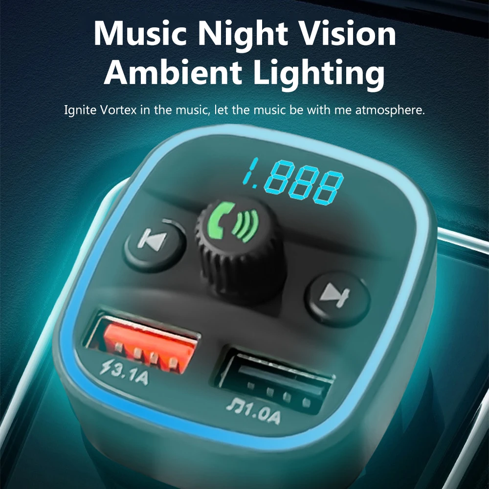 Reproductor de música MP3 para coche, Cargador USB Dual, manos libres, Bluetooth, transmisor FM 5,0, receptor, tarjeta TF, disco U, reproductor auxiliar - imagen 3