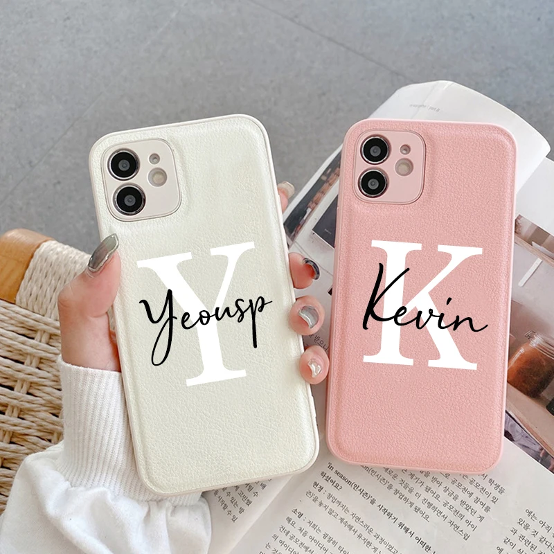 Fundas de cuero con nombre personalizado para iPhone 16 15 14 13 12 11 Pro X XR XS 16Pro 15Pro 13Pro Max 7 8 Plus 16Plus 15Plus, cubierta de Color DIY - imagen 4