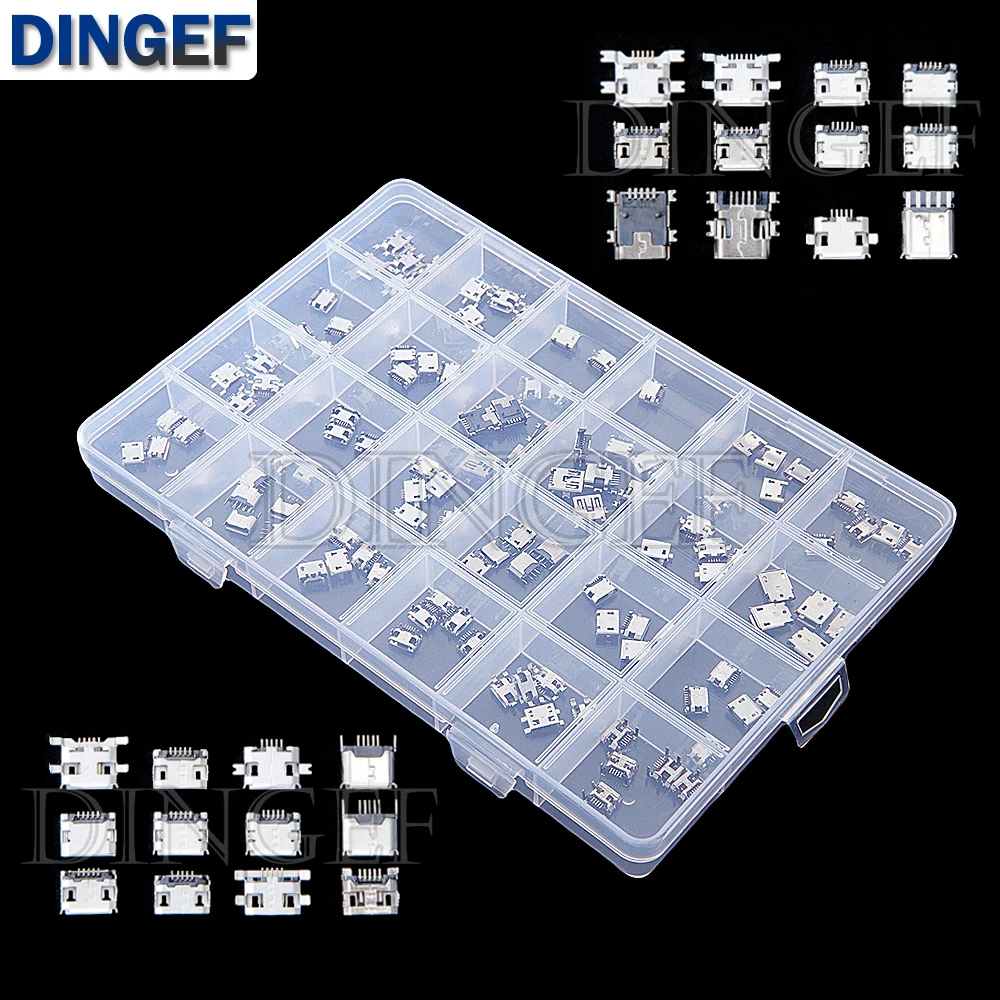 Kit de conectores Micro USB de 120 Uds., 24 modelos, Mini conectores de soldadura Usb hembra Diy para MP3/4/5 Samsung Huawei SMD DIP Socket Kit