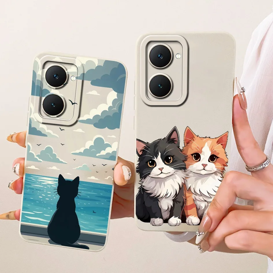 Pour Vivo Y03 étui mignon lapin chat dessin animé doux bonbons Silicone housse antichoc pour Vivo Y03T Y18 Y18e Y18i IQOO Z9 Lite 5G coque - imagen 2
