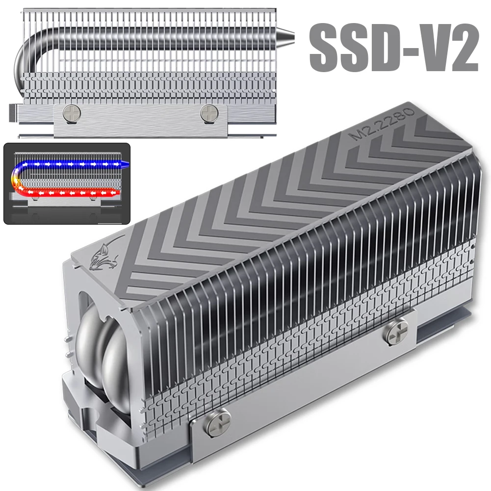 Radiador de unidad de estado sólido SSD-V2, disipador de calor de tubo de calor, junta de enfriador SSD M.2 con almohadilla de silicona térmica, 2280 M.2