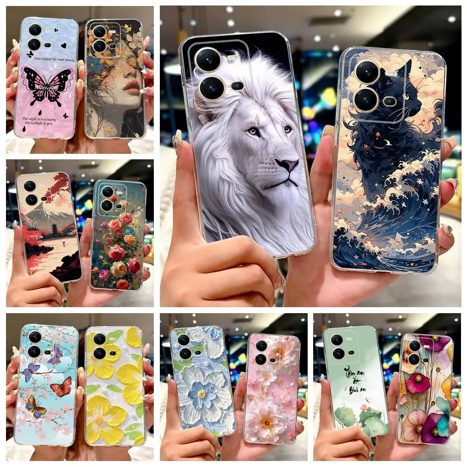 Para Vivo V25 5G funda Vivo V25e V2201 lindo gato Rey León funda pintada funda de teléfono de silicona suave para Vivo V25e V 25 VivoV25 Fundas