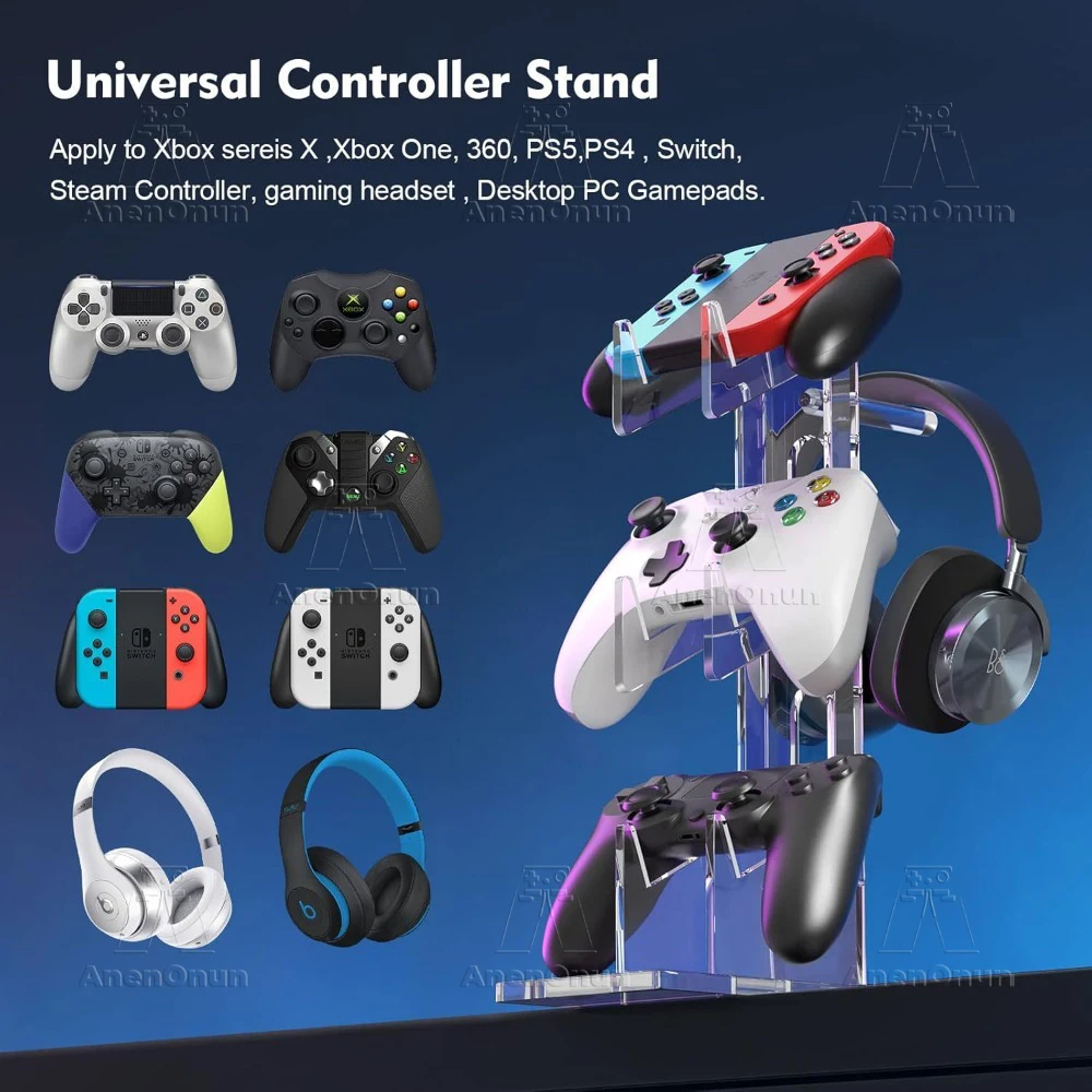 Controlador de juegos acrílico transparente de 3 niveles y soporte para auriculares para PS5/PS4/Xbox/Switch, soporte de exhibición organizador de escritorio para Gamepad - imagen 3