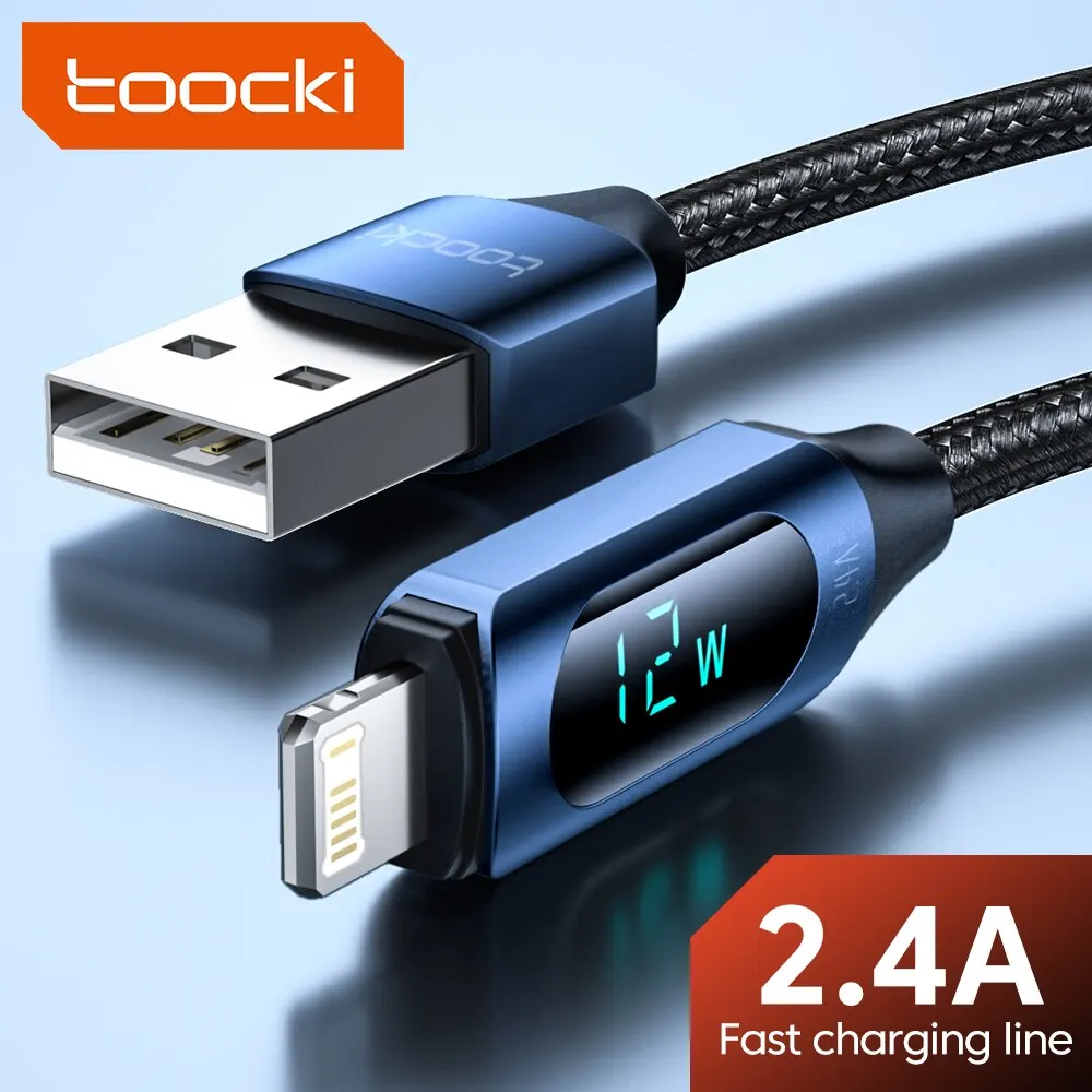 Toocki pantalla LED Cable USB para iPhone 14 13 12 11 Pro Max cargador rápido carga Lightning 2.4A Cable USB X XR 8 7 1m 2m