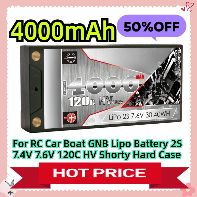 Para RC coche barco GNB Lipo batería 2S 7,4 V 7,6 V 4000mAh 120C HV Shorty estuche rígido