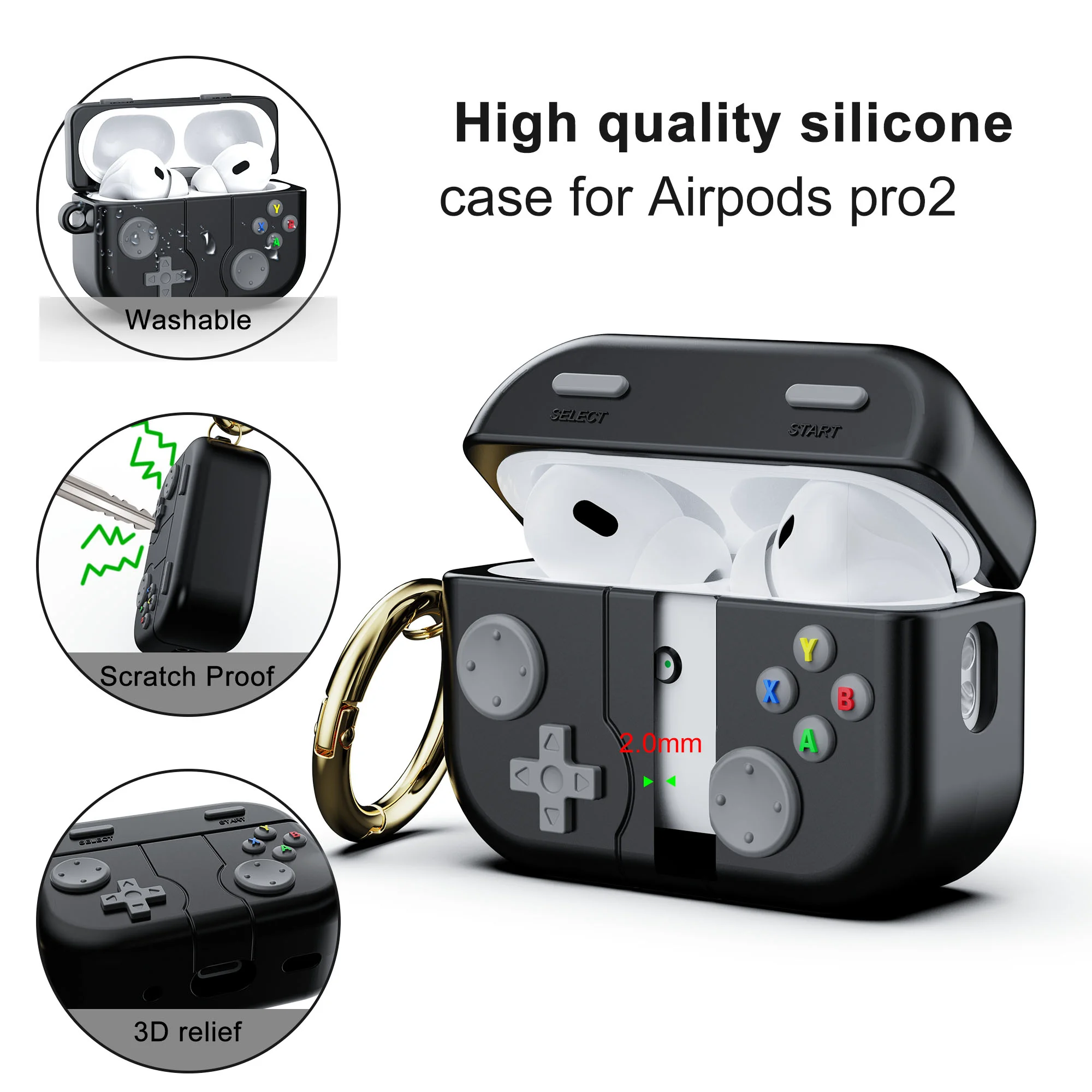 Compatible con funda AirPods Pro de 2.a / 1.a generación, funda protectora de silicona suave con diseño de controlador de consola de juegos para Ai - imagen 4