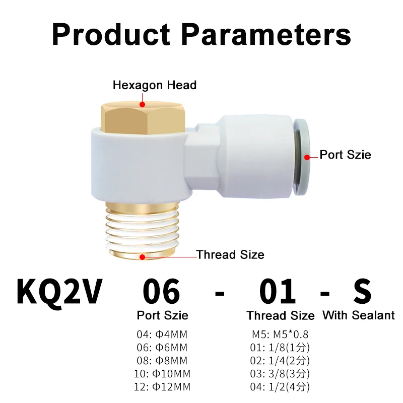 Conector de rosca Hexagonal externa neumática KQ2V, enchufe rápido, conector Universal en forma de L-4/6/8/10/12-M5/01/02/03-S - imagen 3