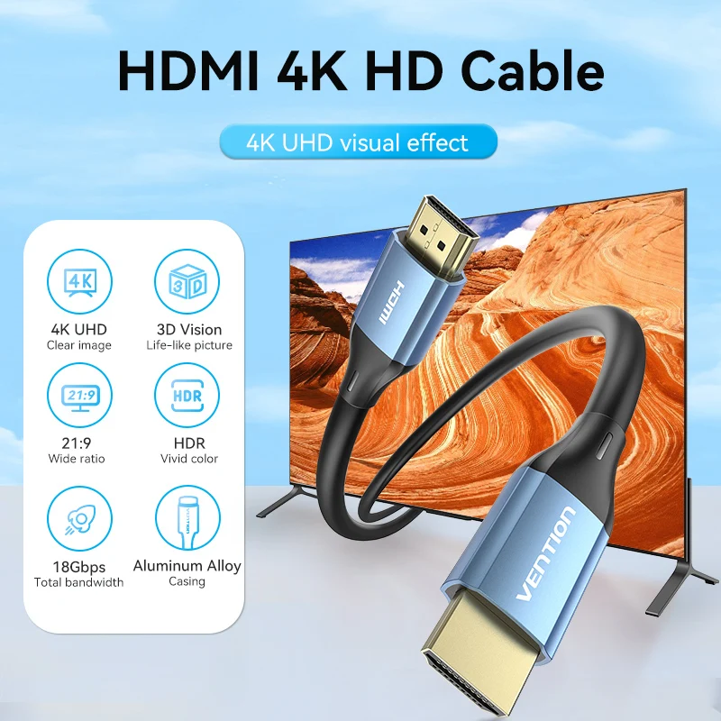 Vention Cable Compatible con HDMI 4K 2,0 Cabo para PS4 Xiaomi Mi Box interruptor divisor Cable de Audio de 60Hz para Apple TV Cable de vídeo HDMI - imagen 3