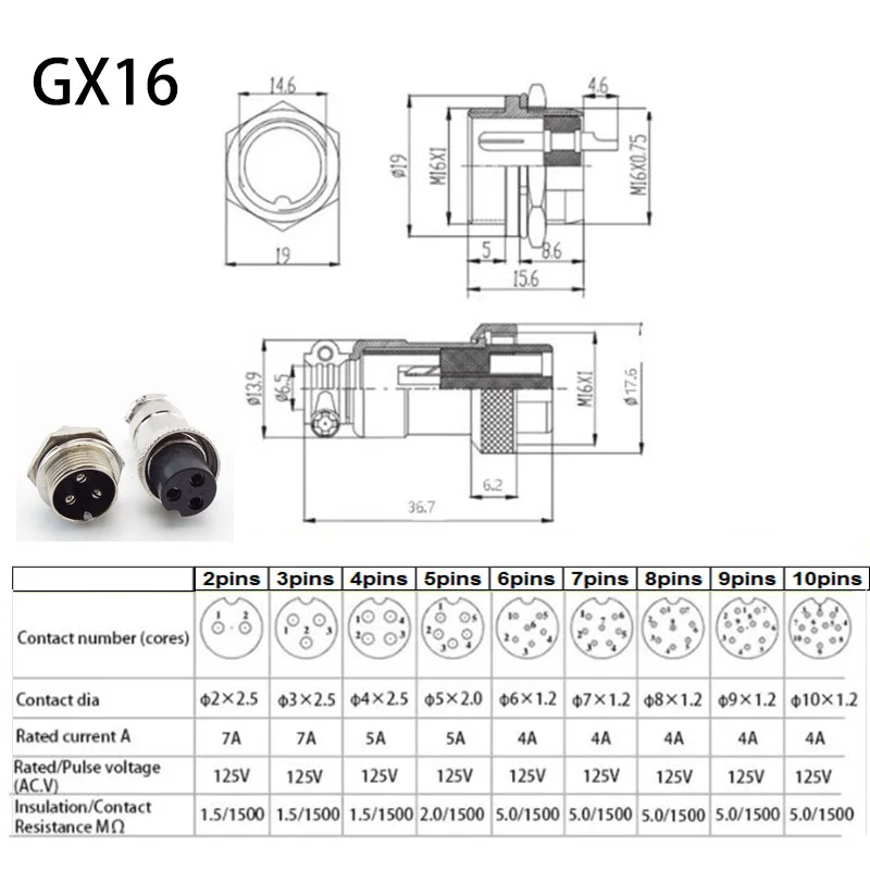 Acoplador de enchufe de aviación de Metal GX16, conector macho hembra 2/3/4/5/6, Pin central, Terminal de Cable eléctrico, extremo fijo, tipo móvil M20 - imagen 4