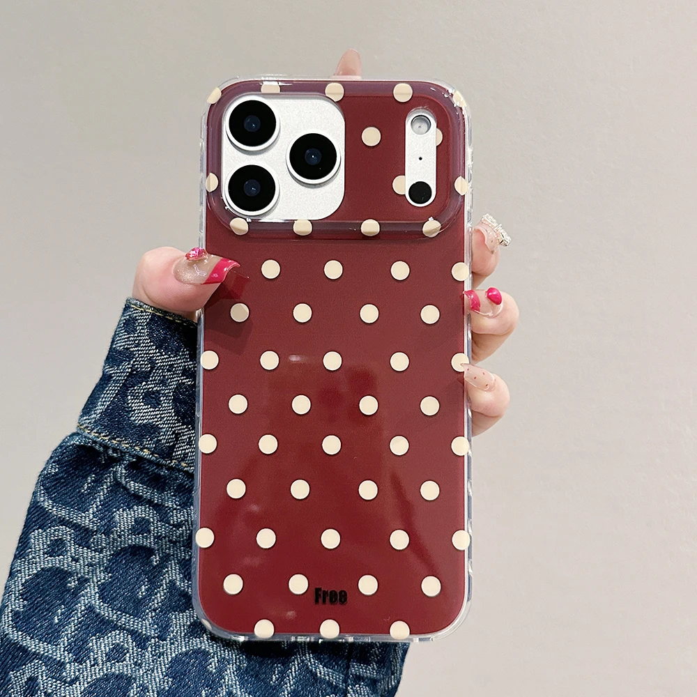 Funda de teléfono Simple de lunares rojo vino para IPhone 13, 15, 14, 16 Pro Max, funda protectora a prueba de golpes para Iphone 17 Pro 17promax - imagen 3