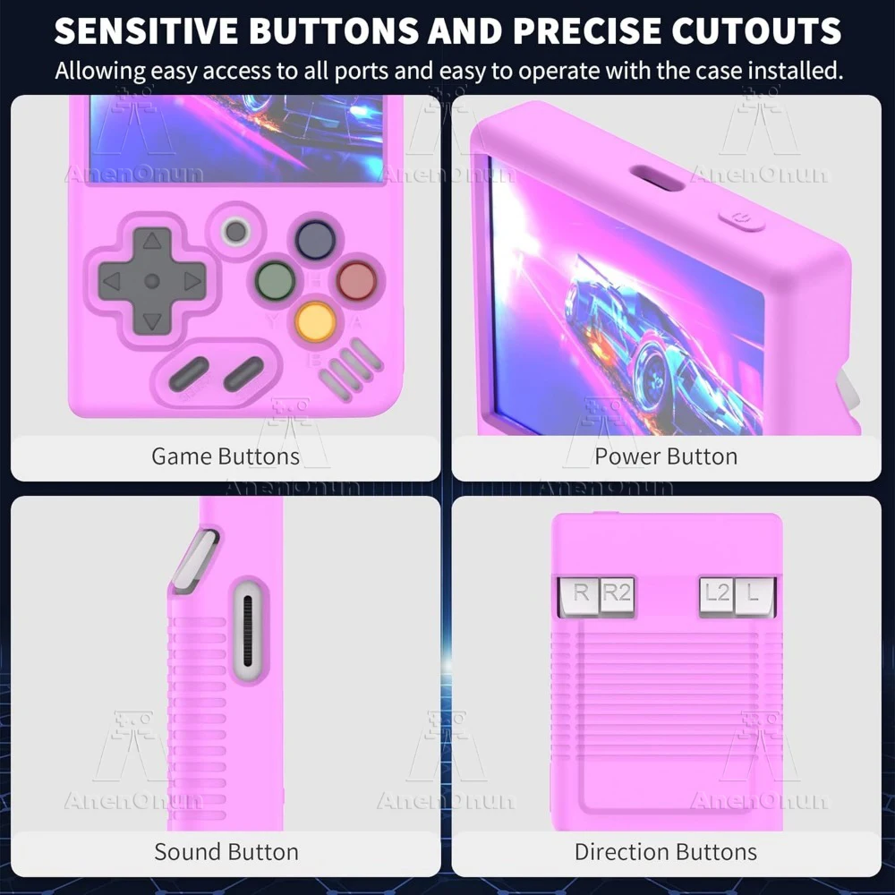 Miyoo Mini V4/Miyoo Mini funda protectora completa con cordón anticaída antiarañazos funda de silicona suave púrpura Accesorios - imagen 4