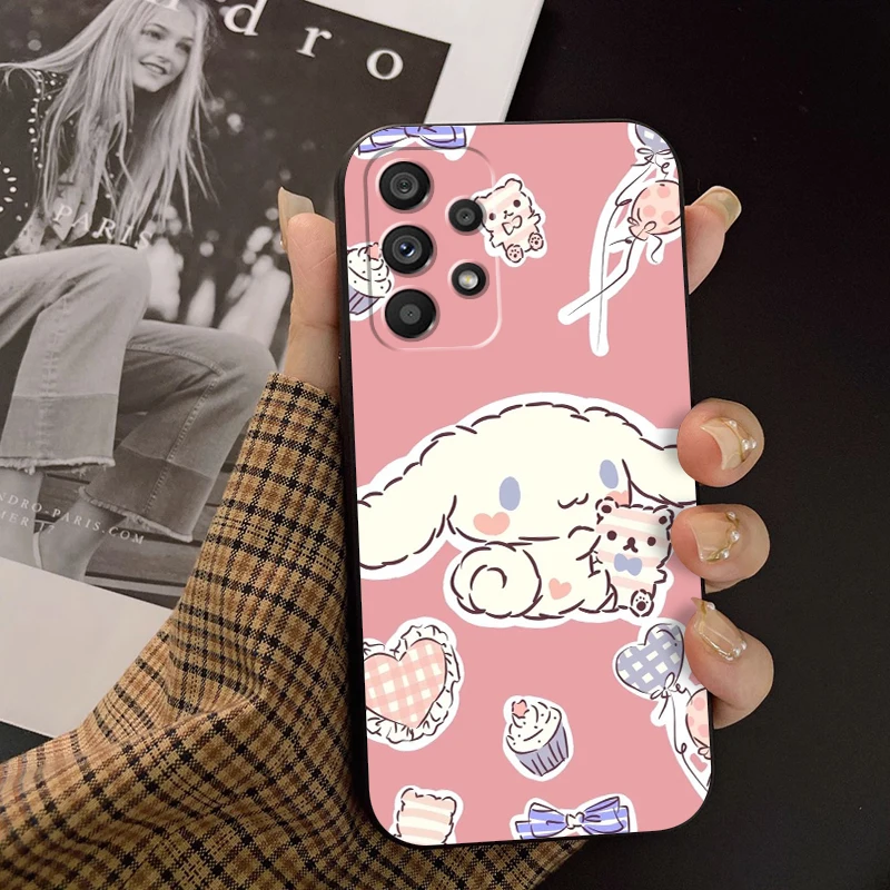 Sanrio Cinnamoroll Pochacco para Samsung, A53, A52, A33, A32, A51, A71, A21S, A13, A73, A55, A22, A23, A35, A72, A54, A12, 5G, negro suave - imagen 3