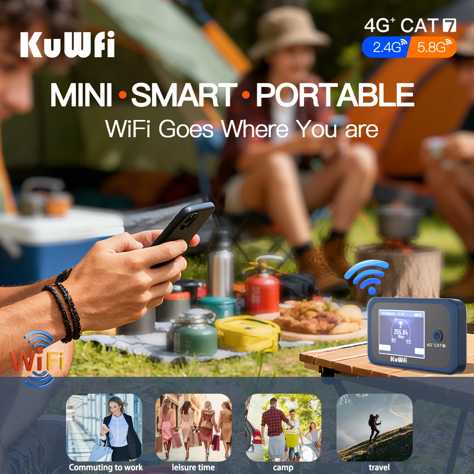 KuWFi CAT7 4G + LTE Router 1200Mbps 2,4G 5G WiFi único portátil viaje 4G módem móvil batería de 3000mAh 10 usuarios con ranura USIM - imagen 5