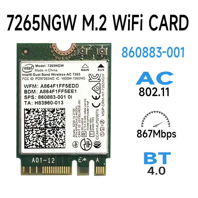 Wireless-AC 7265 de doble banda 7256NGW 802.11AC 867Mbps Wi-Fi + Bluetooth 4,0 NGFF M.2 WLAN WIFI tarjeta intel 7265 - imagen 2