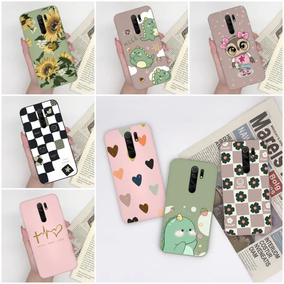 Funda de teléfono para Xiaomi Redmi 9 9 Prime, bonito diseño de dibujos animados de dinosaurio, carcasa protectora de silicona suave para Xiaomi Poco M2