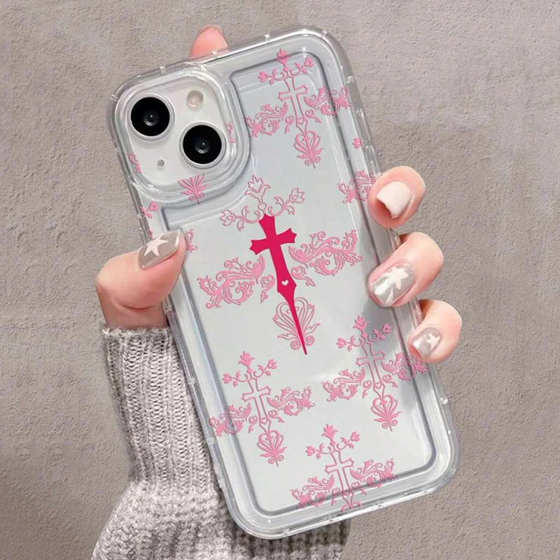 Funda transparente con estampado de flores cruzadas de estilo Punk rosa para Xiaomi Mi 11, 12 Lite, 5G, 12X, 12, 13T, 14 Pro, Poco X6, X3, F5, cubierta trasera Caqa - imagen 5