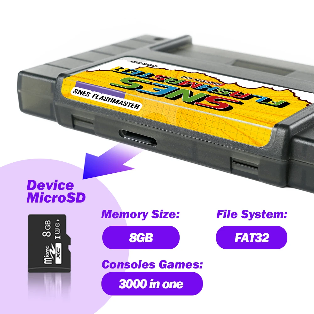 Tarjeta de juego EPICJOY Super SNES, tarjeta SNES 3000 en 1 con tarjeta TF de 8GB para consola Nintendo SNES, Compatible con consola original de EE. UU. - imagen 2
