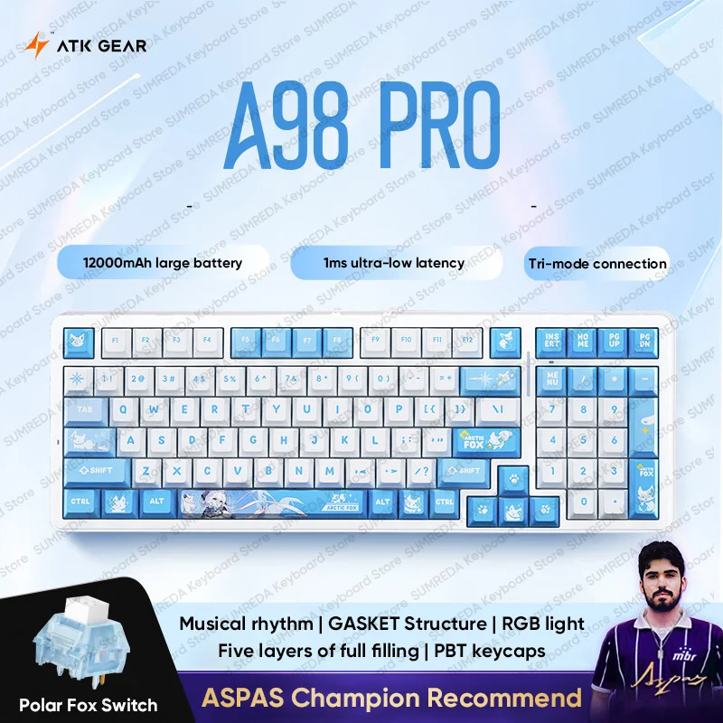 ATK A98 PRO Teclado mecánico inalámbrico 98% diseño Bluetooth 2,4G con cable ergonomía personalizado E-sport Gaming teclado de oficina regalos - imagen 2
