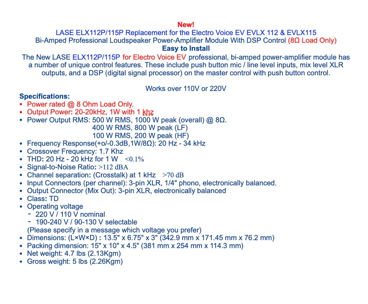 LASE módulo amplificador de potencia EV ELX112P de repuesto, módulos amplificadores de electrovoz ELX115P - imagen 4