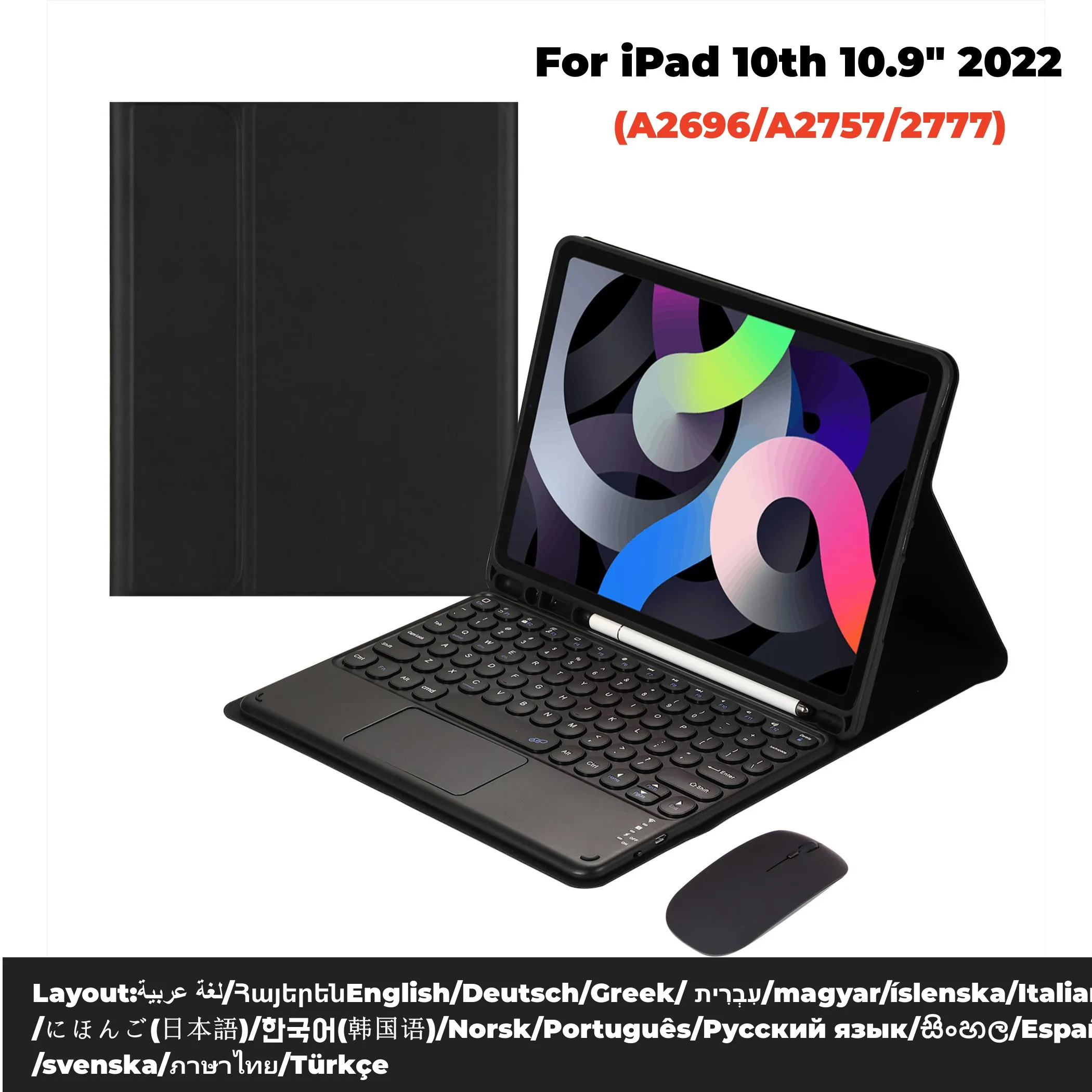 Funda con teclado magnético para iPad de décima generación, cubierta inalámbrica con Bluetooth, soporte para ratón, ruso, coreano, español - imagen 2