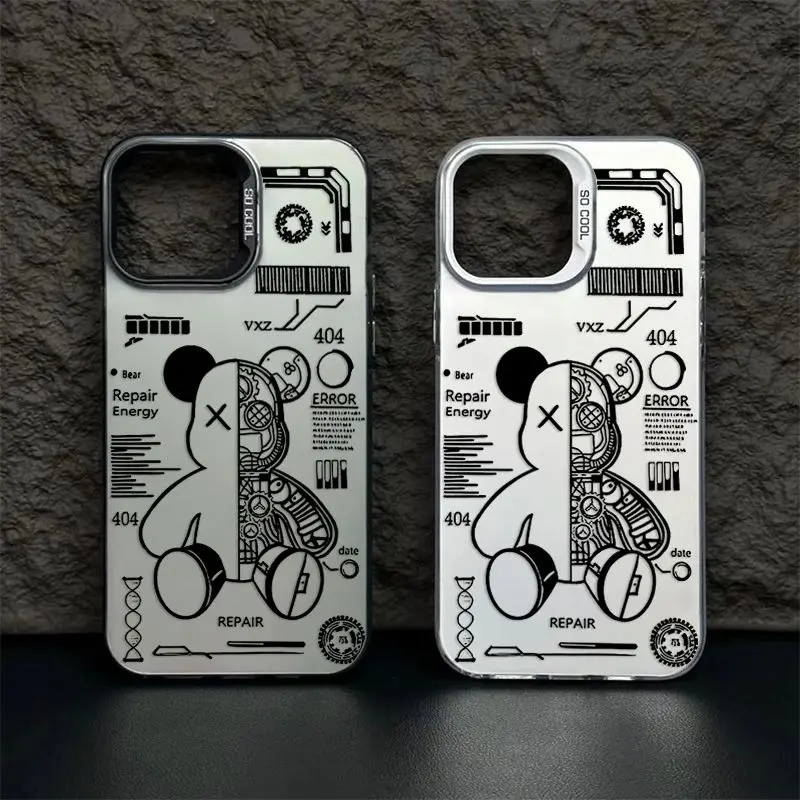 Funda de oso de moda de línea negra para Samsung Galaxy S25 S24 S23 S22 S21 S20 Note20 Ultra Plus FE M31 4G 5G cubierta trasera a prueba de golpes