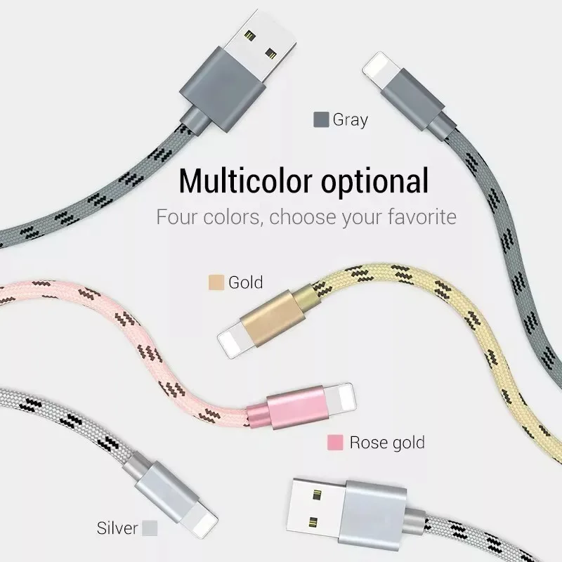 Tela trenzada 25cm 1M 2M 3M Cable USB de datos de carga rápida para iPhone 14 13 12 mini 11 Pro XS Max X XR 7 8 Plus SE iPAD 9 - imagen 2