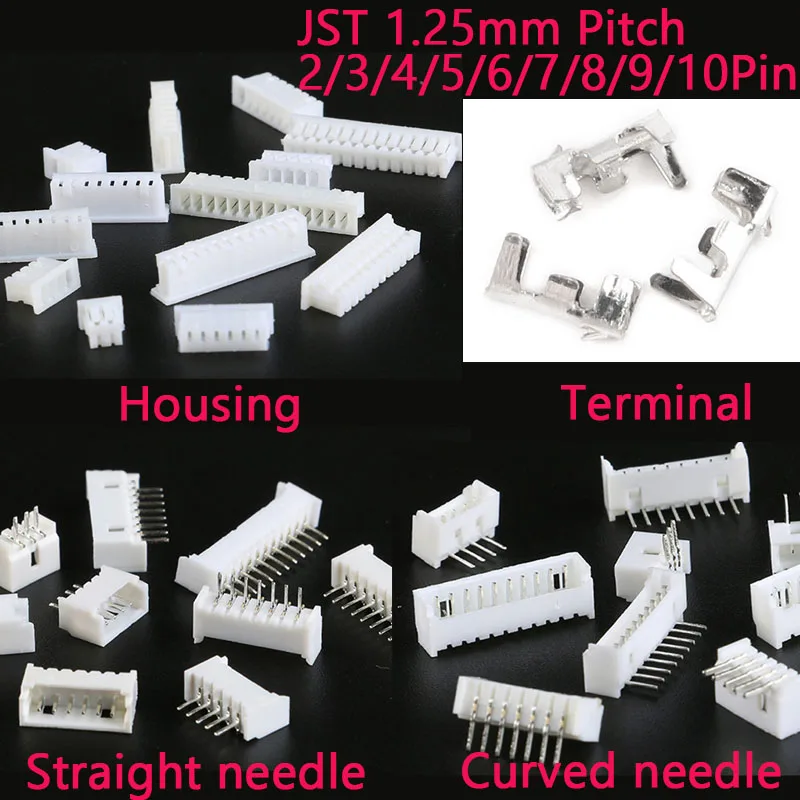 50 uds/10 Uds MICRO JST 1,25 2P 3/4/5/6/7/8/9P 10P conector de pines 1,25 MM paso cabezal de Pin recto Horizontal/carcas/terminal