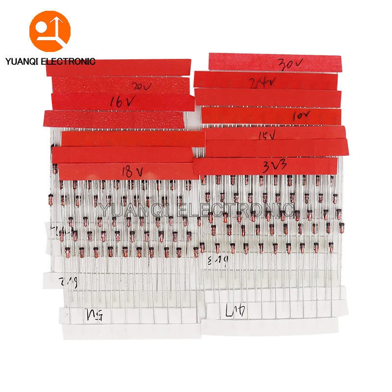 Kit surtido de diodos Zener, 140 piezas, 1/2W, 0,5 W, 3,3 V-30V, 14 valores x 10 piezas = 140 piezas, serie BZX55C, juego de bricolaje - imagen 3