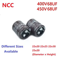 Condensador PSU Snap-in de 2 unids/lote NCC 68uF 400V 68uF 450V 400v68uF 450V68UF 22x20 22x25 22x30 25x20