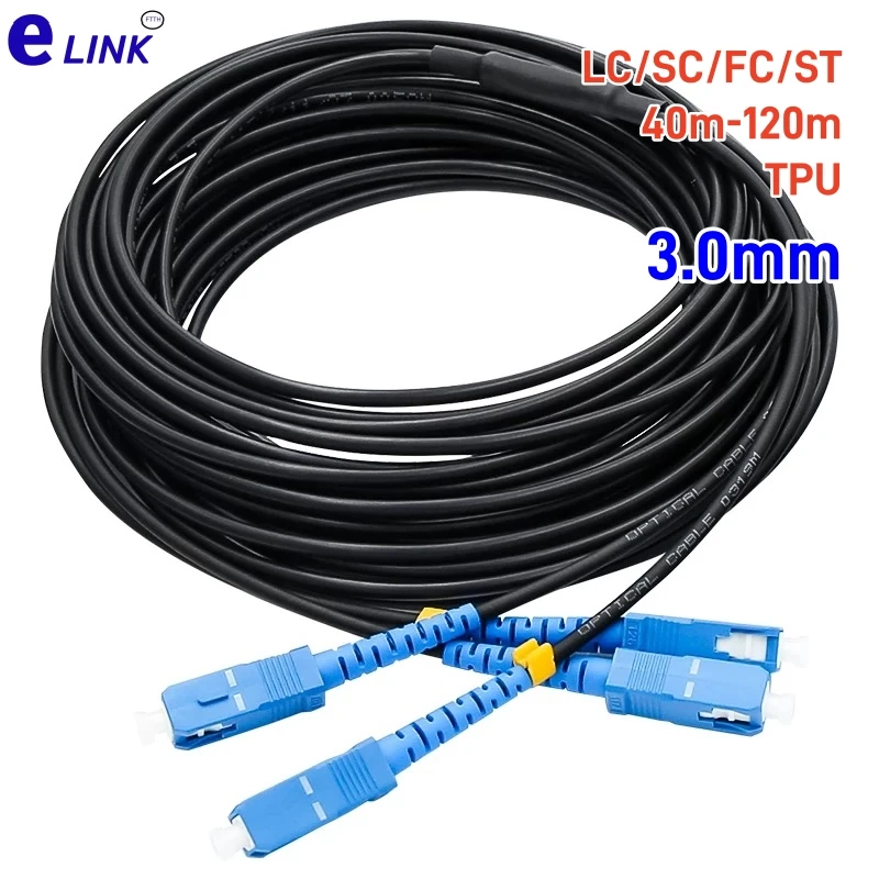 Cable de conexión de fibra óptica LC TPU blindado 2 núcleos 40m-120m monomodo 3mm 100m80m60m50m impermeable E2000 FC SC ST APC puente al aire libre