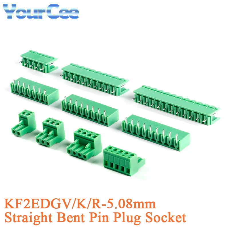 5 uds KF2EDGV/R/K-5.08mm conector de bloque de terminales conector de clavija doblada recta Terminal de conexión