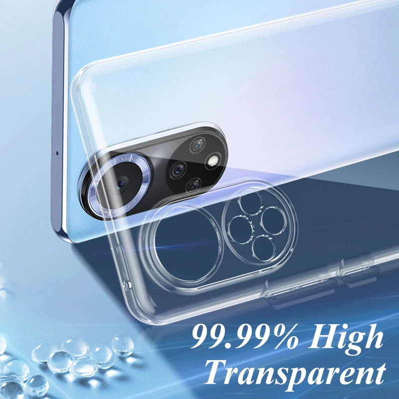 Funda de teléfono transparente de silicona suave para Huawei P30 P40 P50 Lite P60 Art Pro Plus ultrafina con Protector de lente