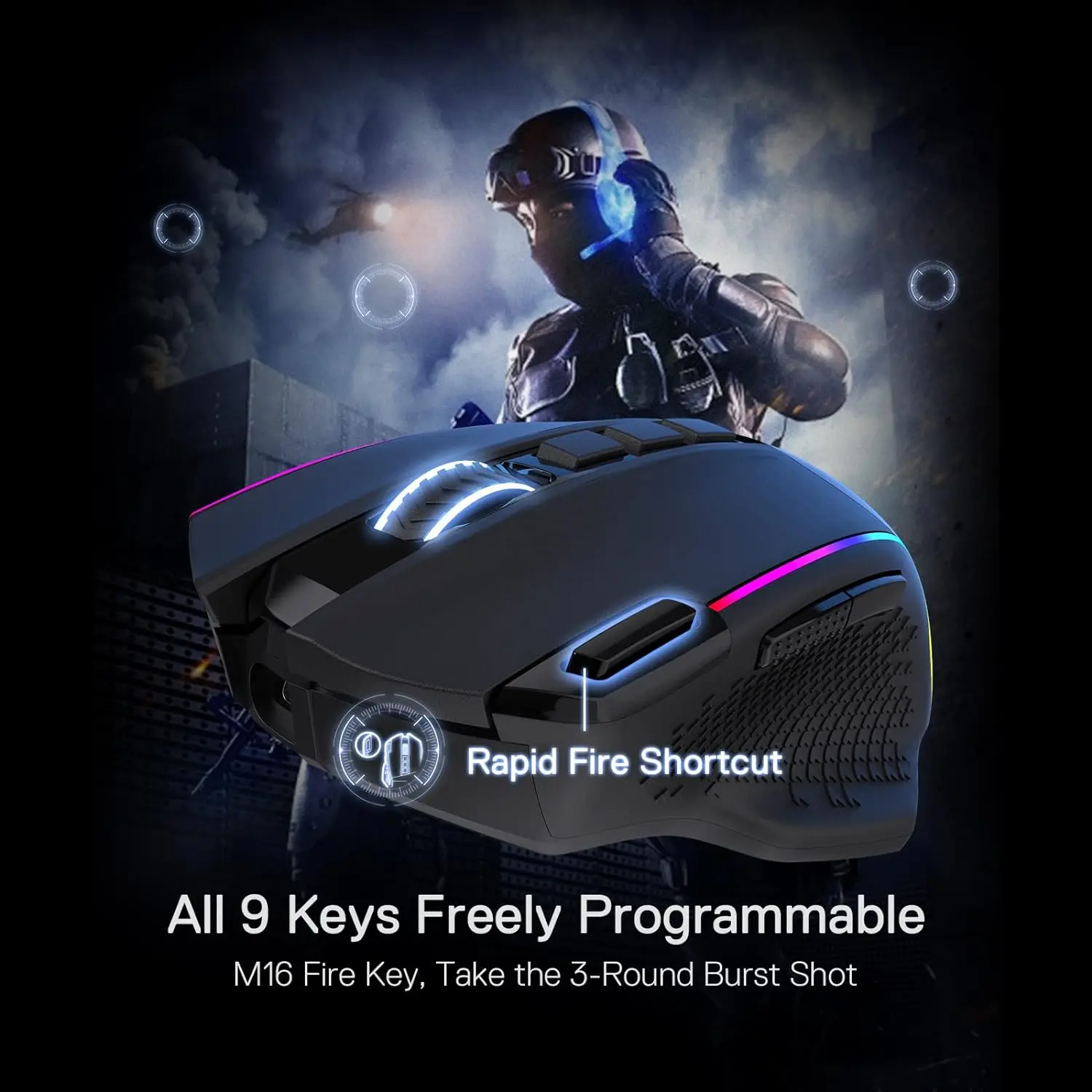 Ratón inalámbrico para juegos Redragon M991, ratón para jugadores con cable/inalámbrico de 19000 DPI con retroiluminación RGB de tecla de fuego rápida - imagen 3