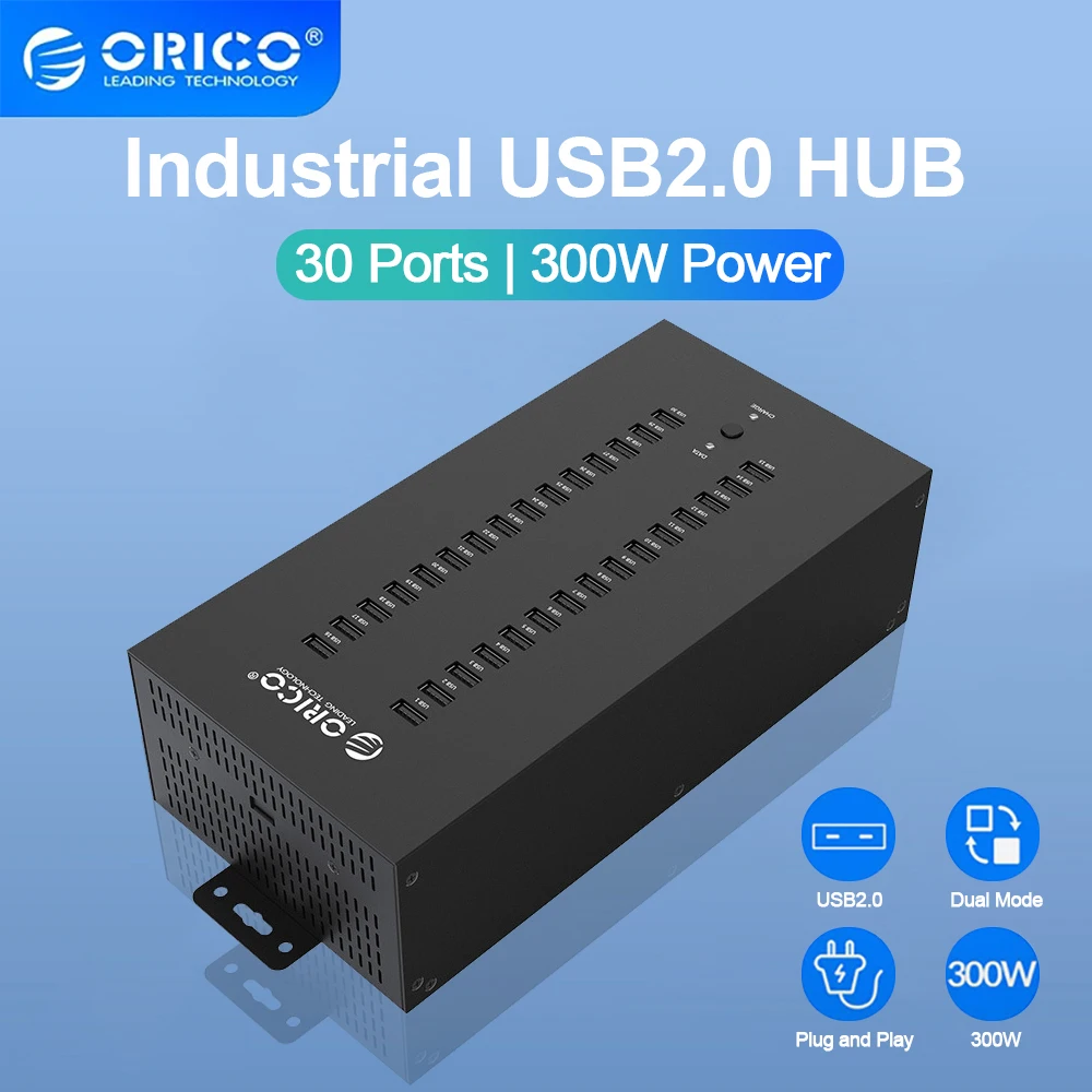 ORICO-HUB USB 2,0 de 20 y 30 puertos, divisor para disco U, prueba de datos, réplica por lotes con potencia de 300W, Accesorios para ordenador portátil
