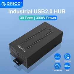 ORICO-HUB USB 2,0 de 20 y 30 puertos, divisor para disco U, prueba de datos, réplica por lotes con potencia de 300W, Accesorios para ordenador portátil